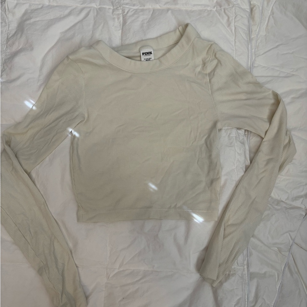 PINK Victorias secret, Cream Long Sleeve Crop Top